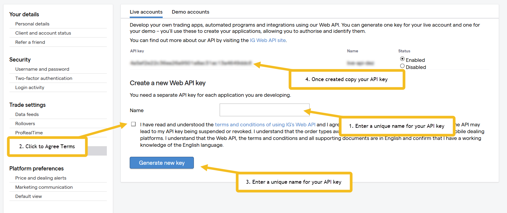 Live API setup